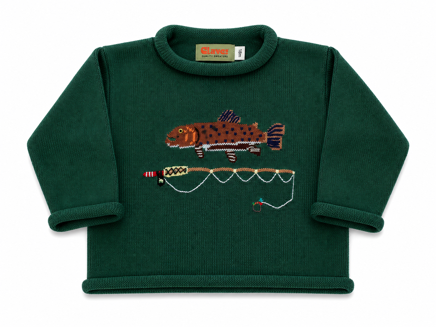 Hunter Trout & Fishing Rod Roll Neck Sweater