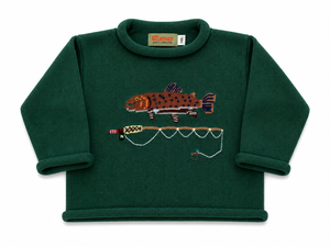 Hunter Trout & Fishing Rod Roll Neck Sweater
