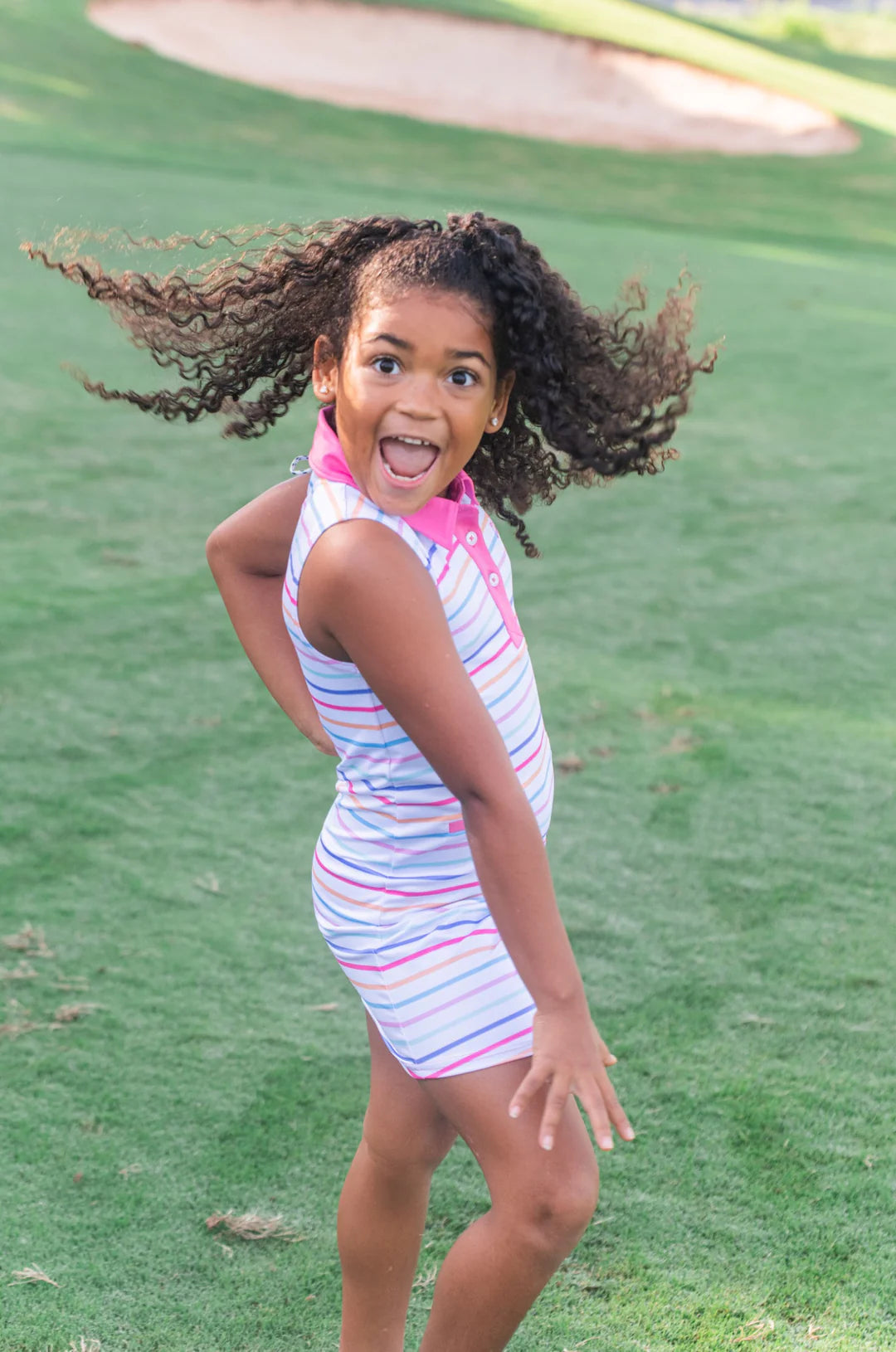 Rainbow Stripe Sleeveless Pro Performance Polo Dress