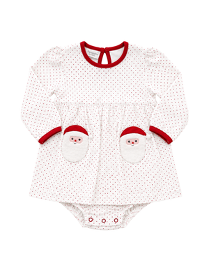 Red Dot Sherpa Santa LS Onesie Dress