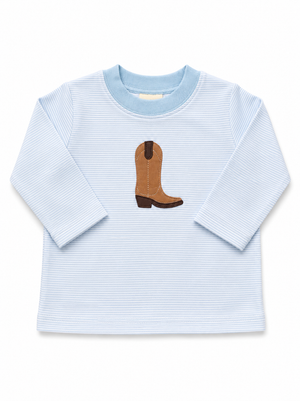 Baby Blue Stripe Cowboy Boot LS Shirt