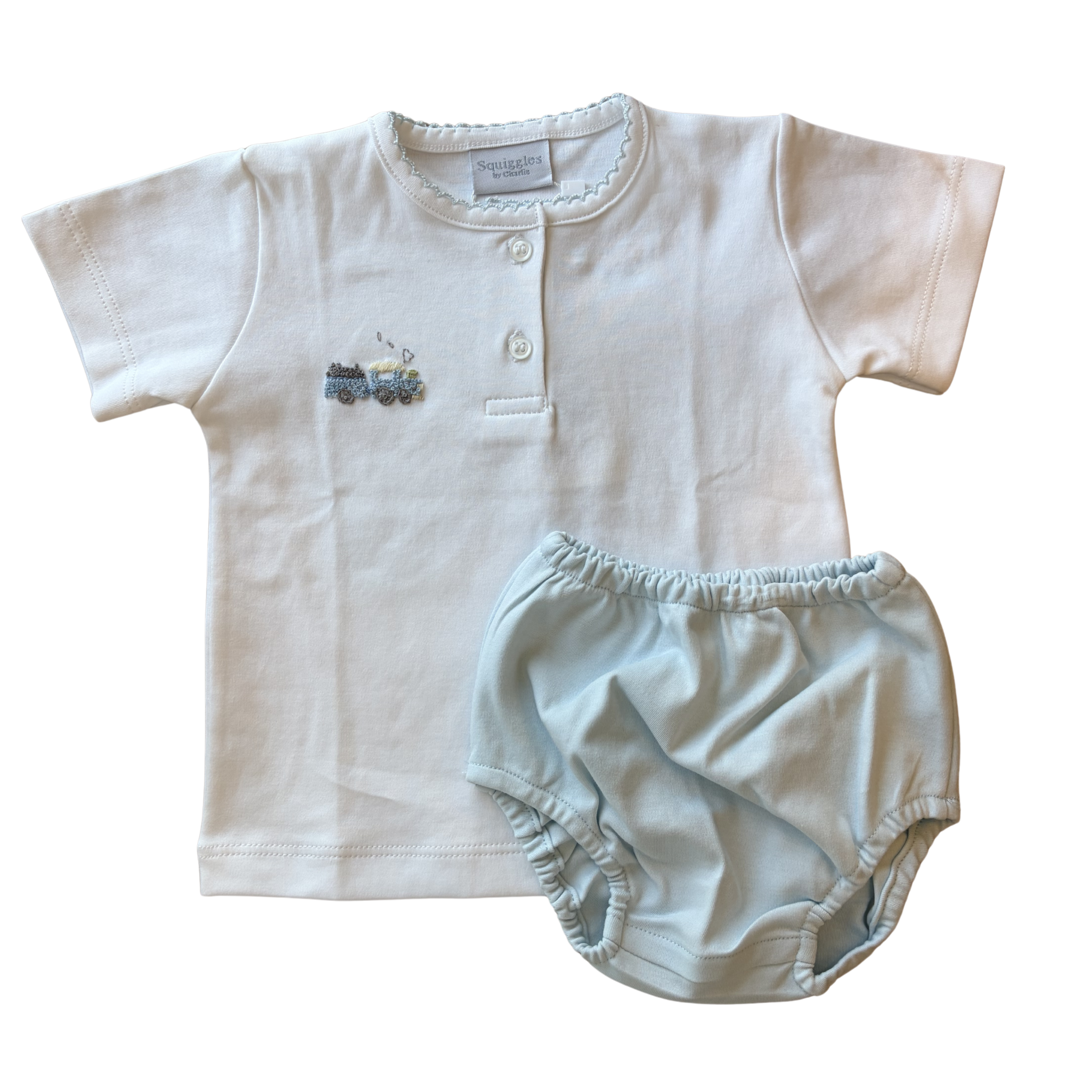 Train Engine w/ Coal Car Button Front Placket Diaper Set