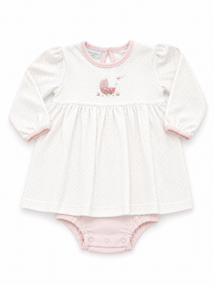 Pink Dot Baby Carriage LS Onesie Dress