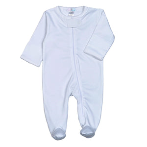 White Zipper Footie w/ White Picot