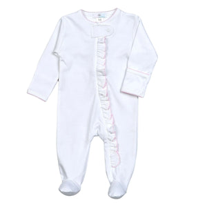 White Zipper Footie w/ Pink Picot