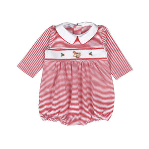 Boy Red Christmas Rocking Horse Hand Smock Pima Bubble