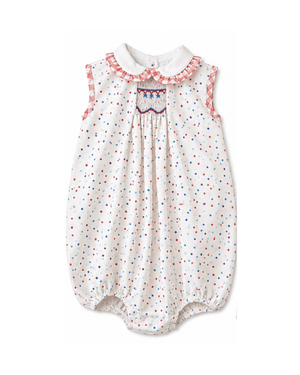 Emery Patriotic Dots Smocked Bubble