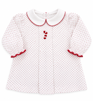 Red Dot Candy Cane Peter Pan Collar LS Top