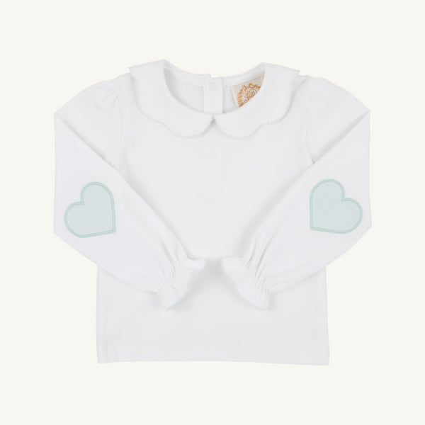 White/Green Hearts Emma's Elbow Patch Top