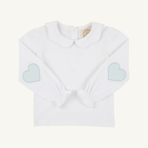 White/Green Hearts Emma's Elbow Patch Top