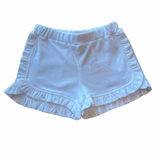 White Solid Ruffle Trim Short