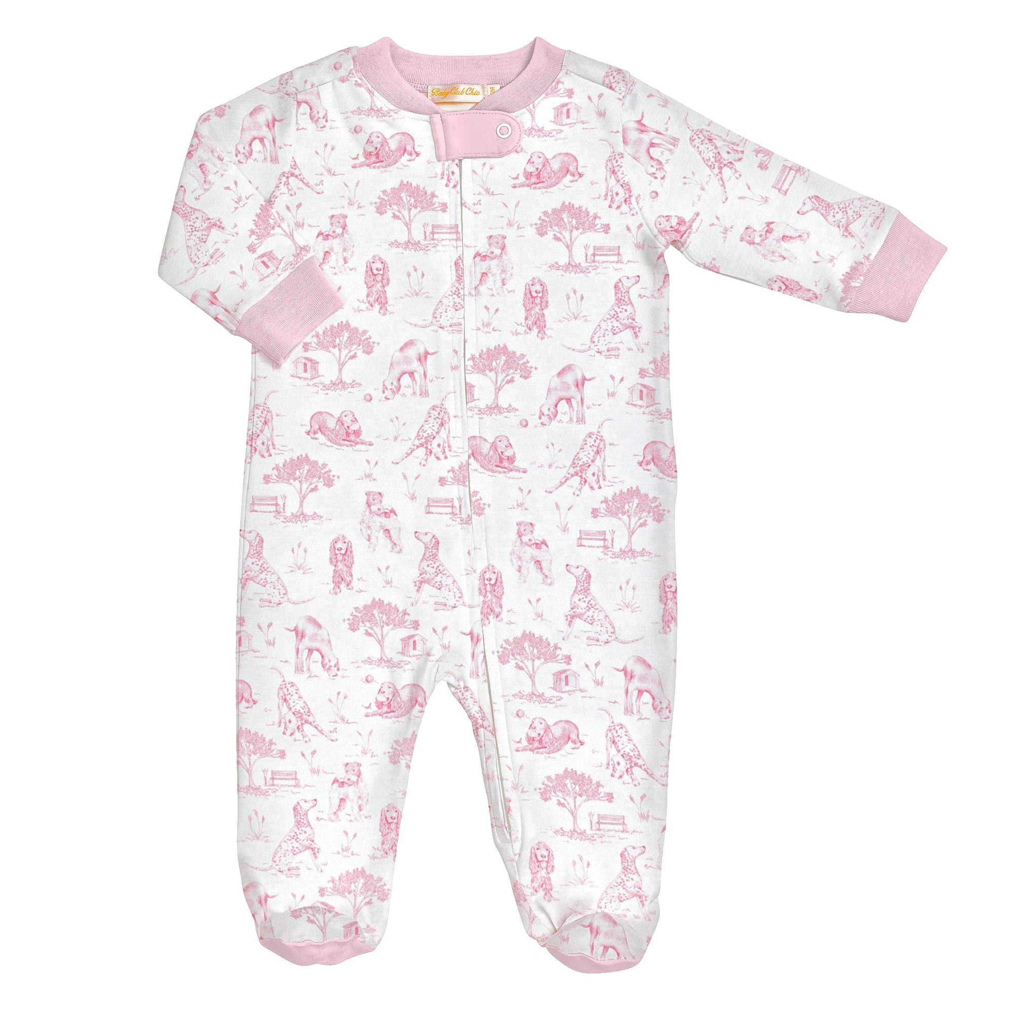 Barking Bliss Pink Printed Zipped Footie (Infant)