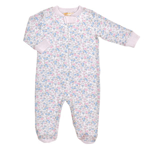 Tiny Soft Floral Printed Pima Zipper Footie