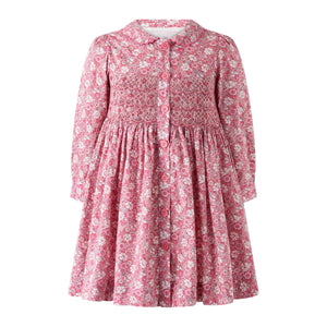 English Garden Smocked Button-Front Dress