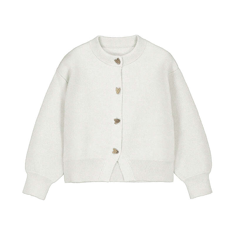 Cream Heart Button Knitting Cardigan