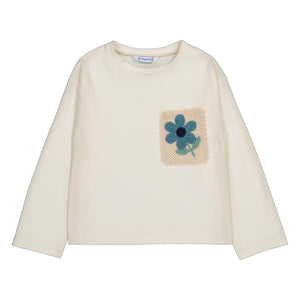 Cream Flower Pocket LS Shirt