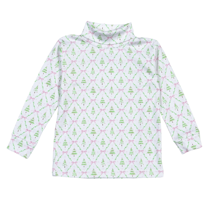 Pink Holly Night Pima Turtleneck (Baby)