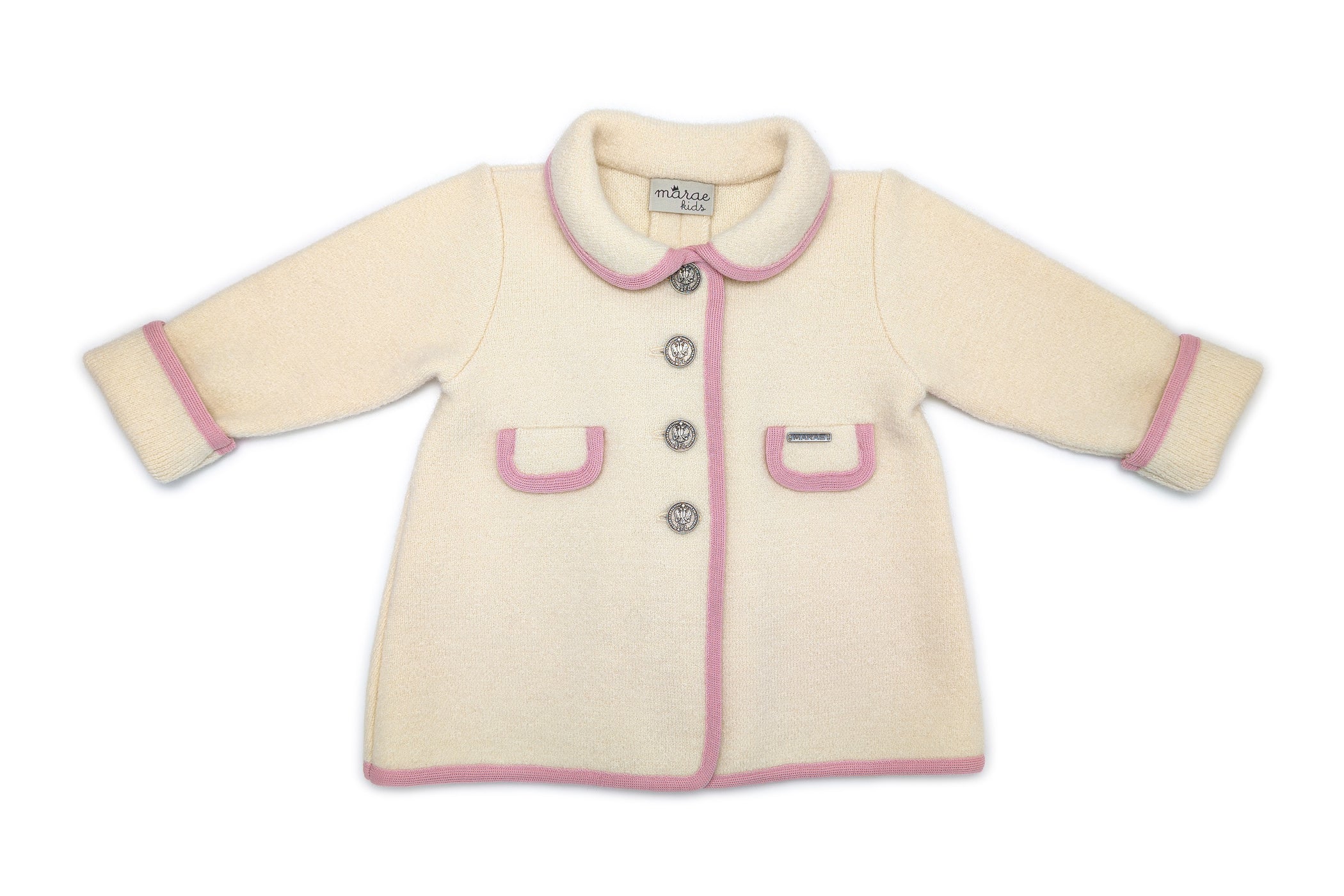 Cream/Pink Single Breast Long Coat