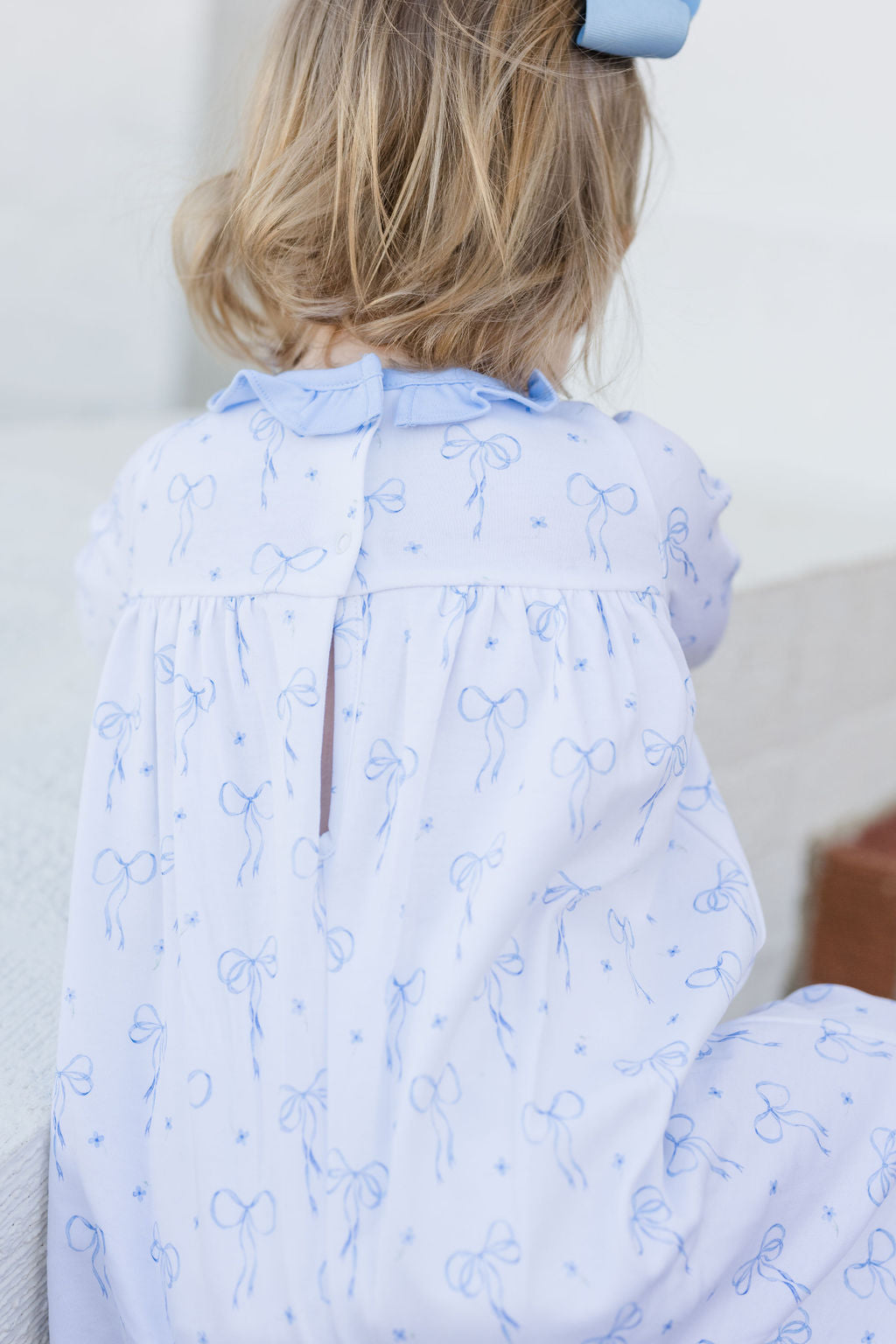 Knit Blue Bows Lila Long Bubble (Infant)