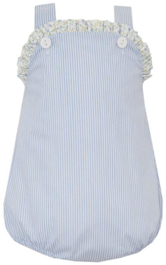 Lt Blue Stripe Girls Strap Bubble w/ Floral Trim