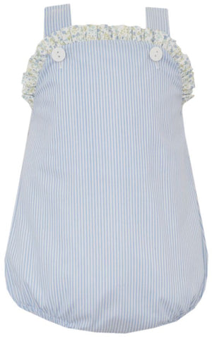 Lt Blue Stripe Girls Strap Bubble w/ Floral Trim