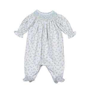 Mia Blue Floral Hand Smocked Bishop Footie (Baby)