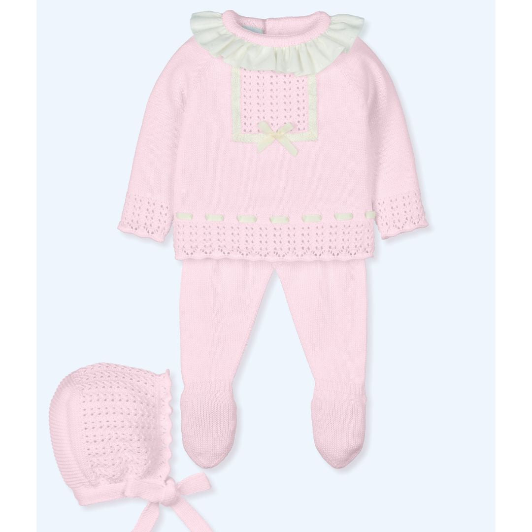 Pink Baby Outfit w/ Knitted Sweater w/ Ruffle