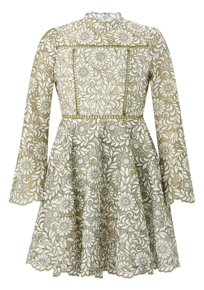 Khaki Primrose Emb Mini Dress