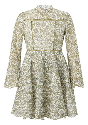 Khaki Primrose Emb Mini Dress