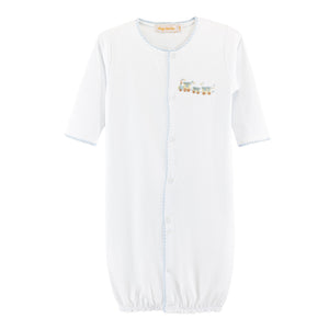 Little Train Emb Pima Converter Gown w/ Crochet Trim
