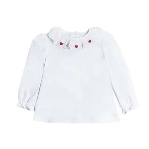 White Knit Heart Scalloped Blouse