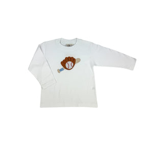 White LS Baseball Glove & Bat Shirt (Kid)