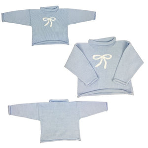 Sky Blue Bow Roll Neck Sweater (Toddler)