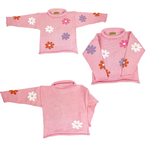 Pink Flowers Roll Neck Sweater (Toddler)