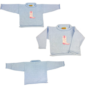 Sky Blue Cowgirl Boot Roll Neck Sweater (Kid)