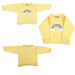 Yellow Rainbow w/ Clouds Roll Neck Sweater (Kid)