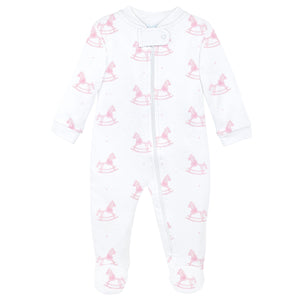 Pink Wooden Rocking Horse Zipper Footie
