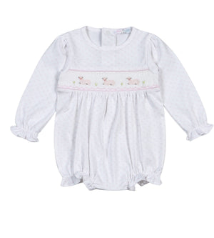 Pink Baby Lamb Hand Smocked Pima LS Bubble (Infant)