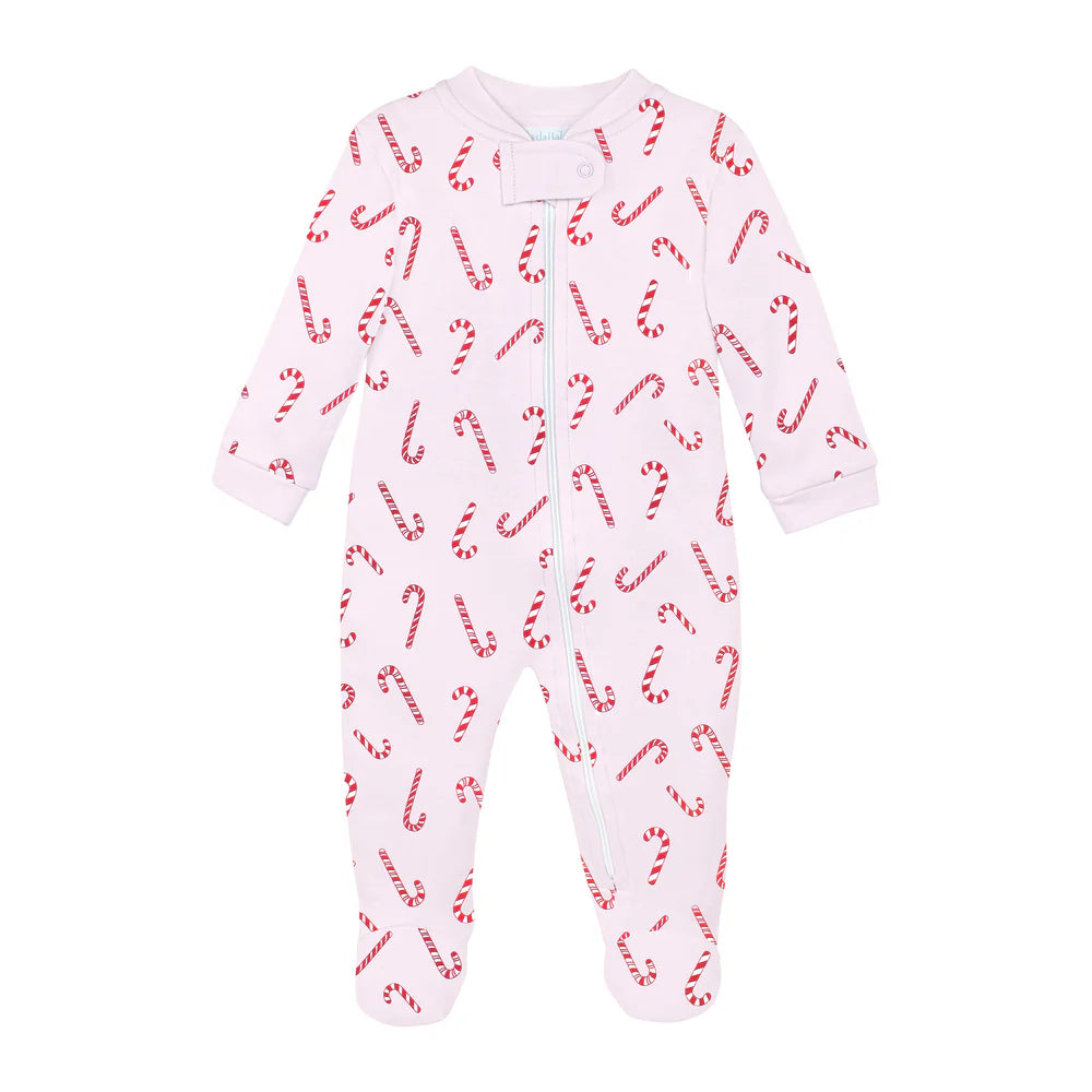 Pink Candy Cane Zip Footie (Infant)