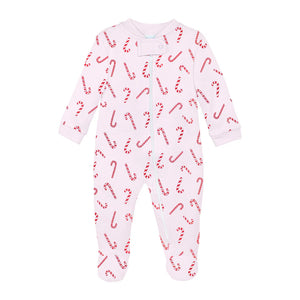 Pink Candy Cane Zip Footie (Infant)