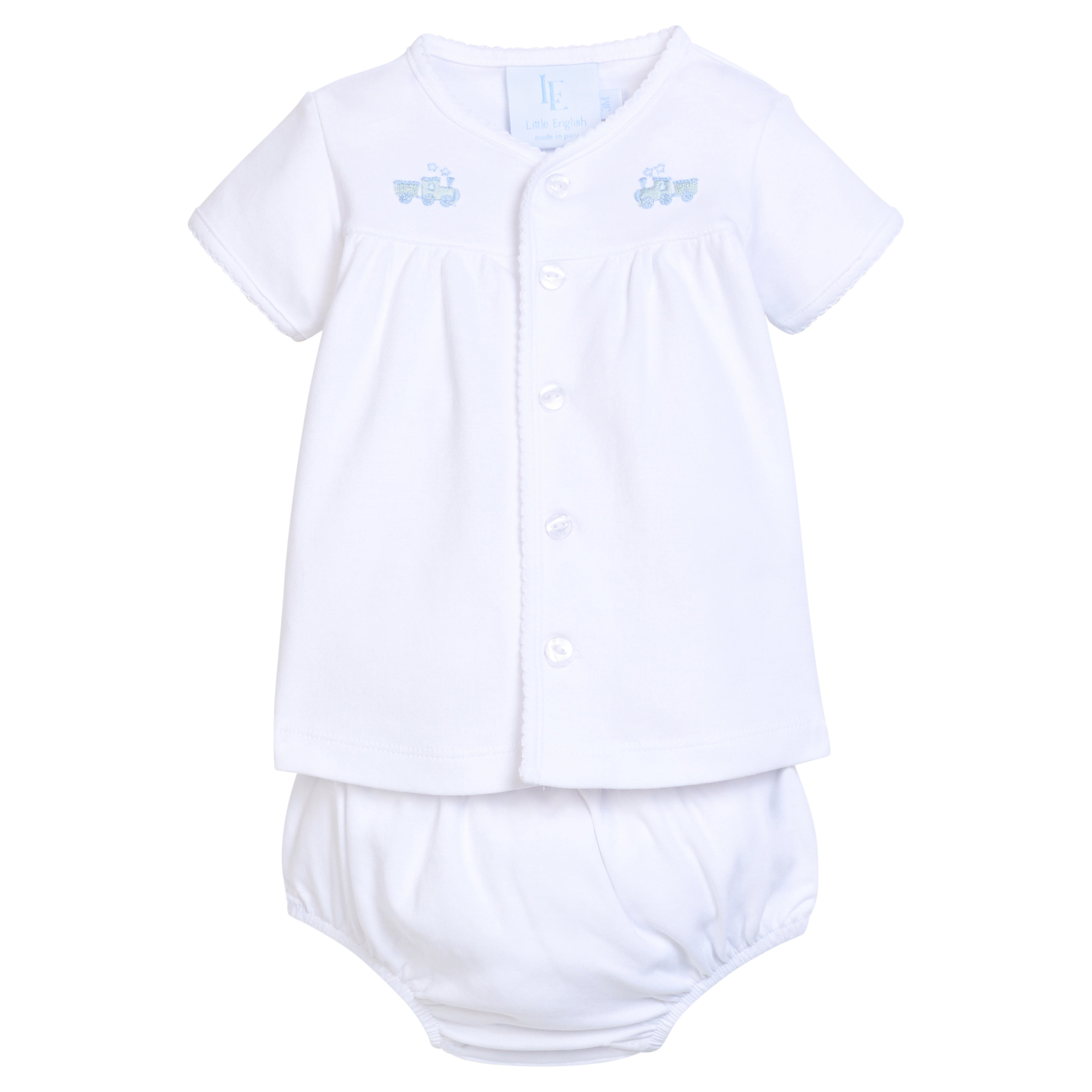 Train Pinpoint Layette Knit Set