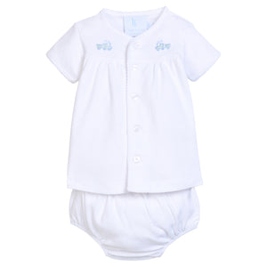 Train Pinpoint Layette Knit Set