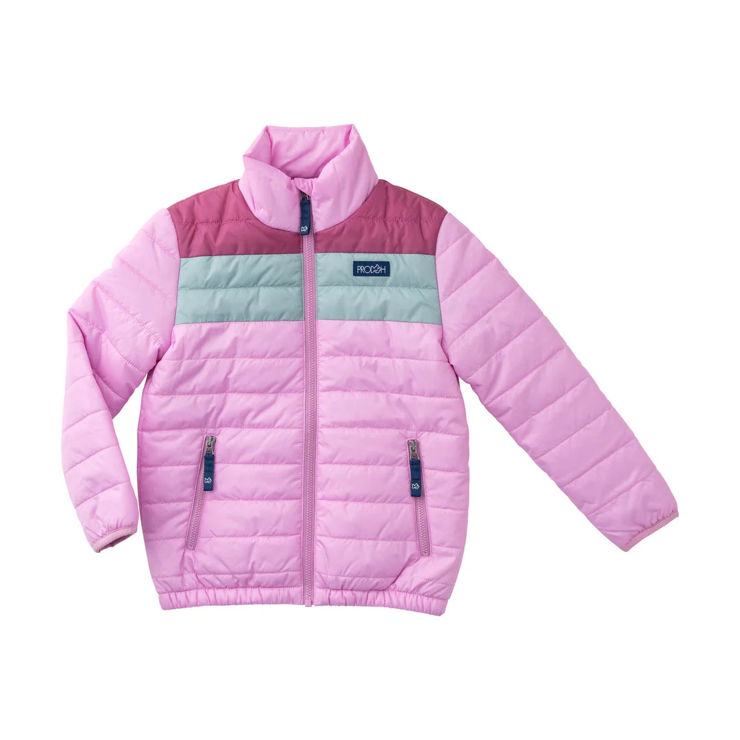 Purple Colorblock Girls Puffer Jacket