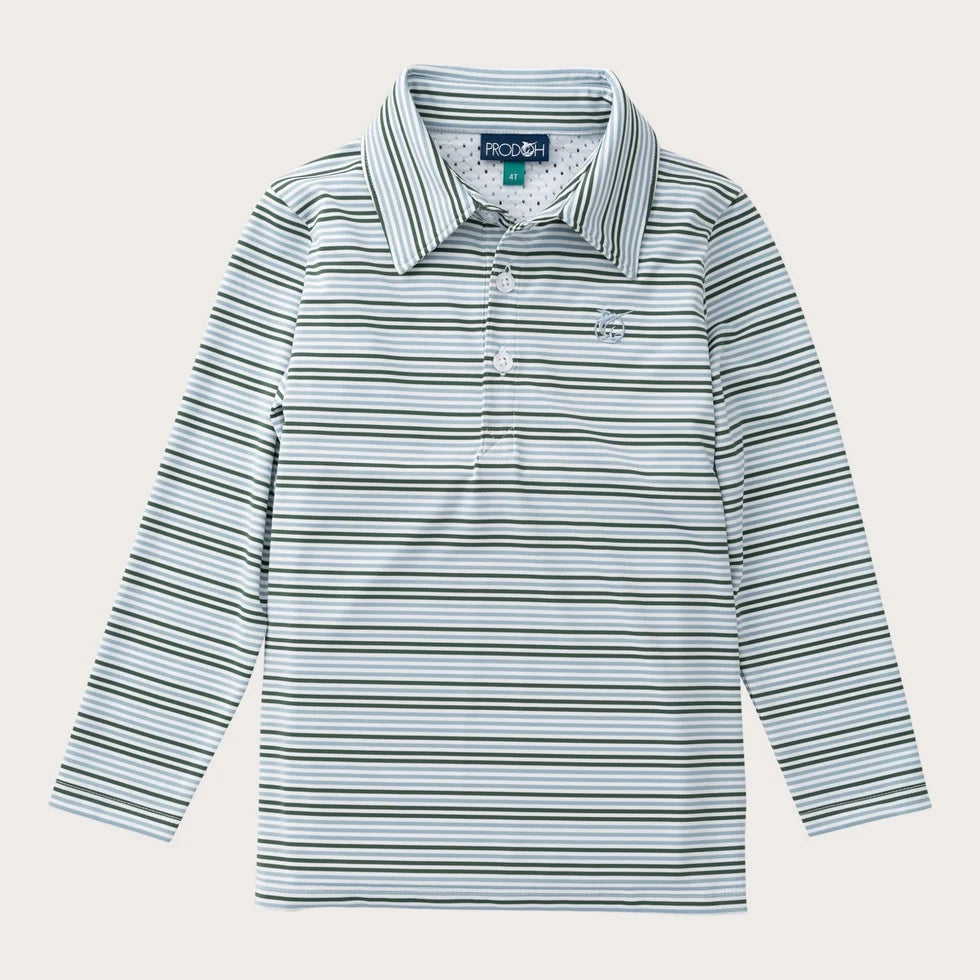 Arona Camping Green Stripe LS Pro Performance Polo
