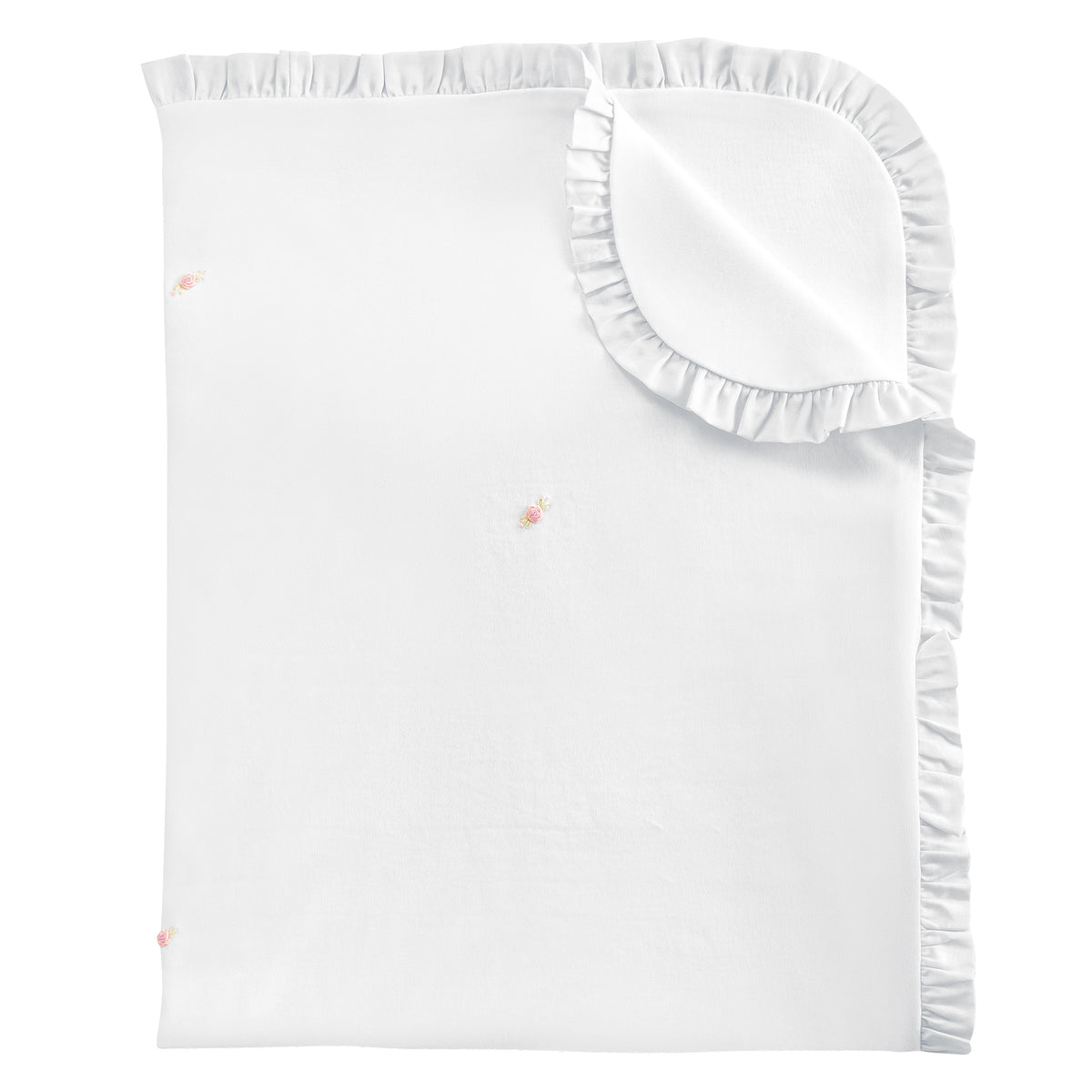 Sweet Roses All-Over Emb Pima Ruffled Receiving Blanket