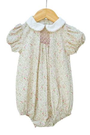 Pink Floral Smocked Woven Emmie Bubble