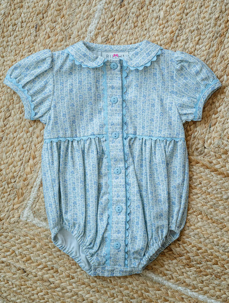 Blue Floral Button Front Bubble