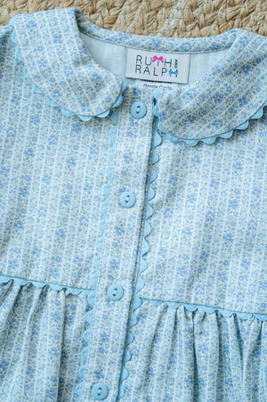 Blue Floral Button Front Dress