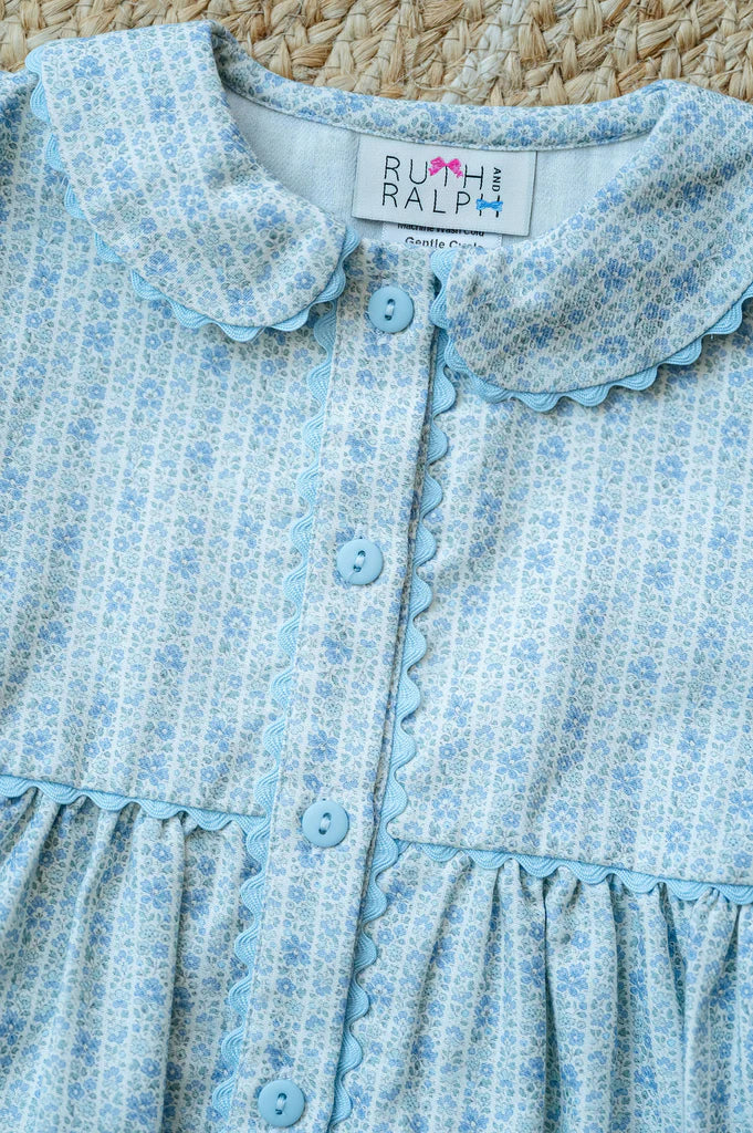 Blue Floral Button Front Bubble