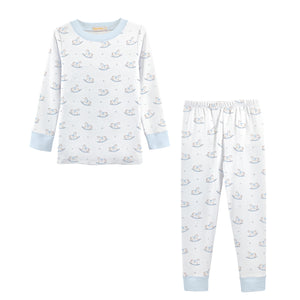 Blue Tiny Rocking Horse Printed Pima Kid Set